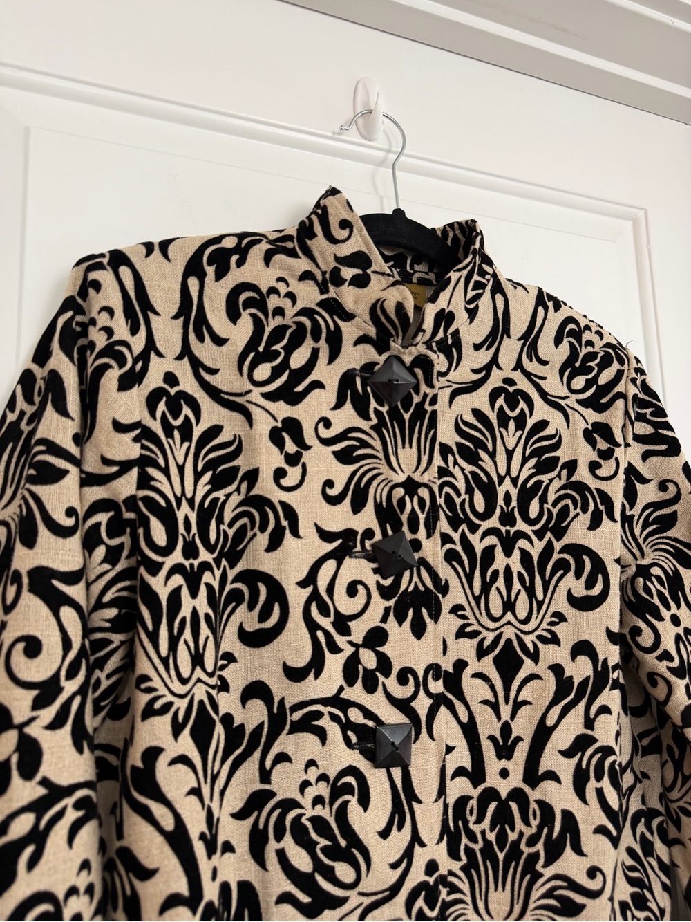 Vintage Painted Pony Linen Blend Statement Damask Tapesty Jacket Art Crop